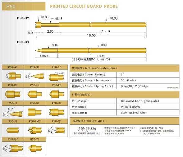 P50測(cè)試探針規(guī)格、P50測(cè)試探針選型、測(cè)試探針廠家